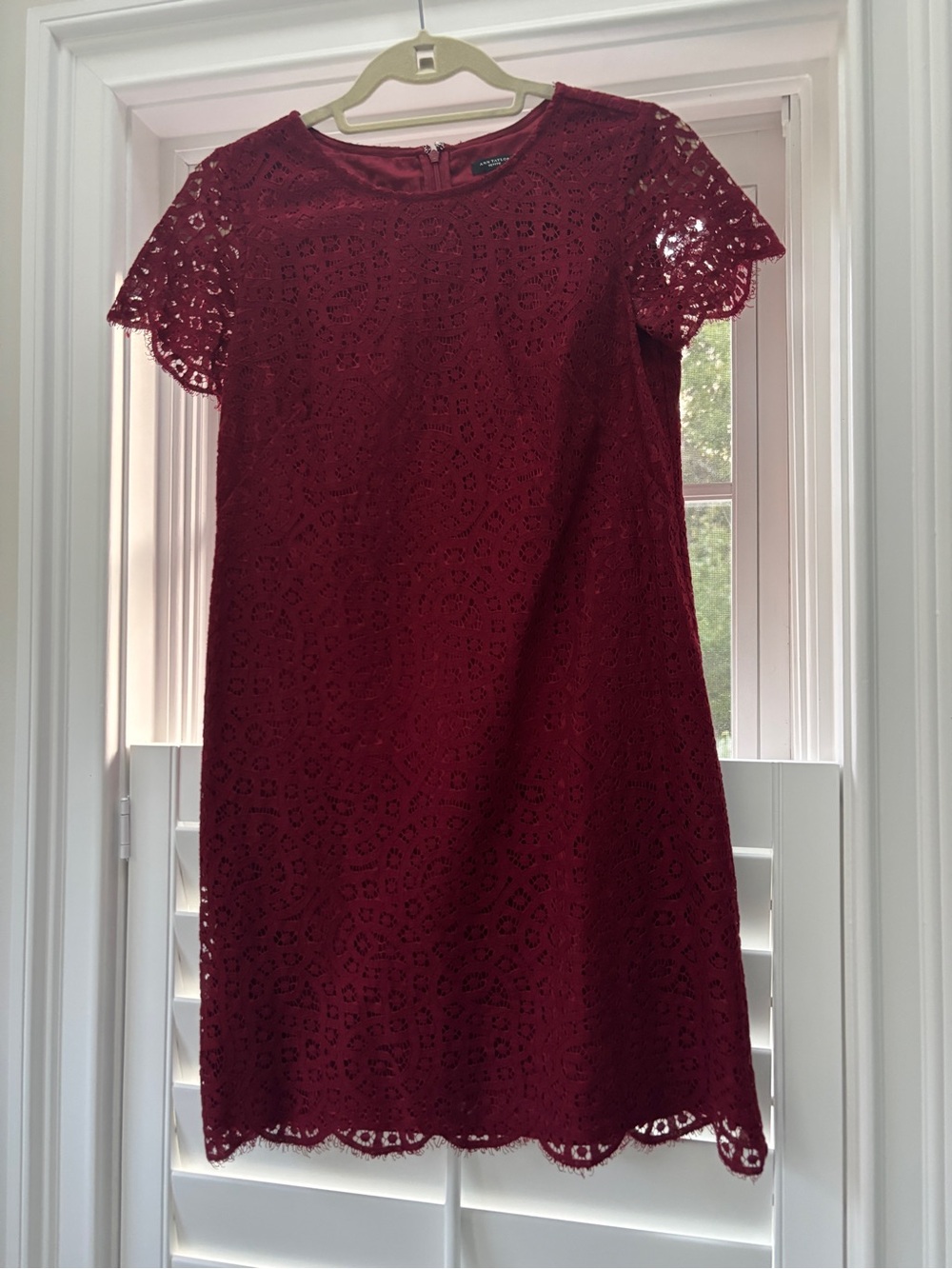 Ann Taylor Petite Burgundy Lace Shift Dress Size 2P